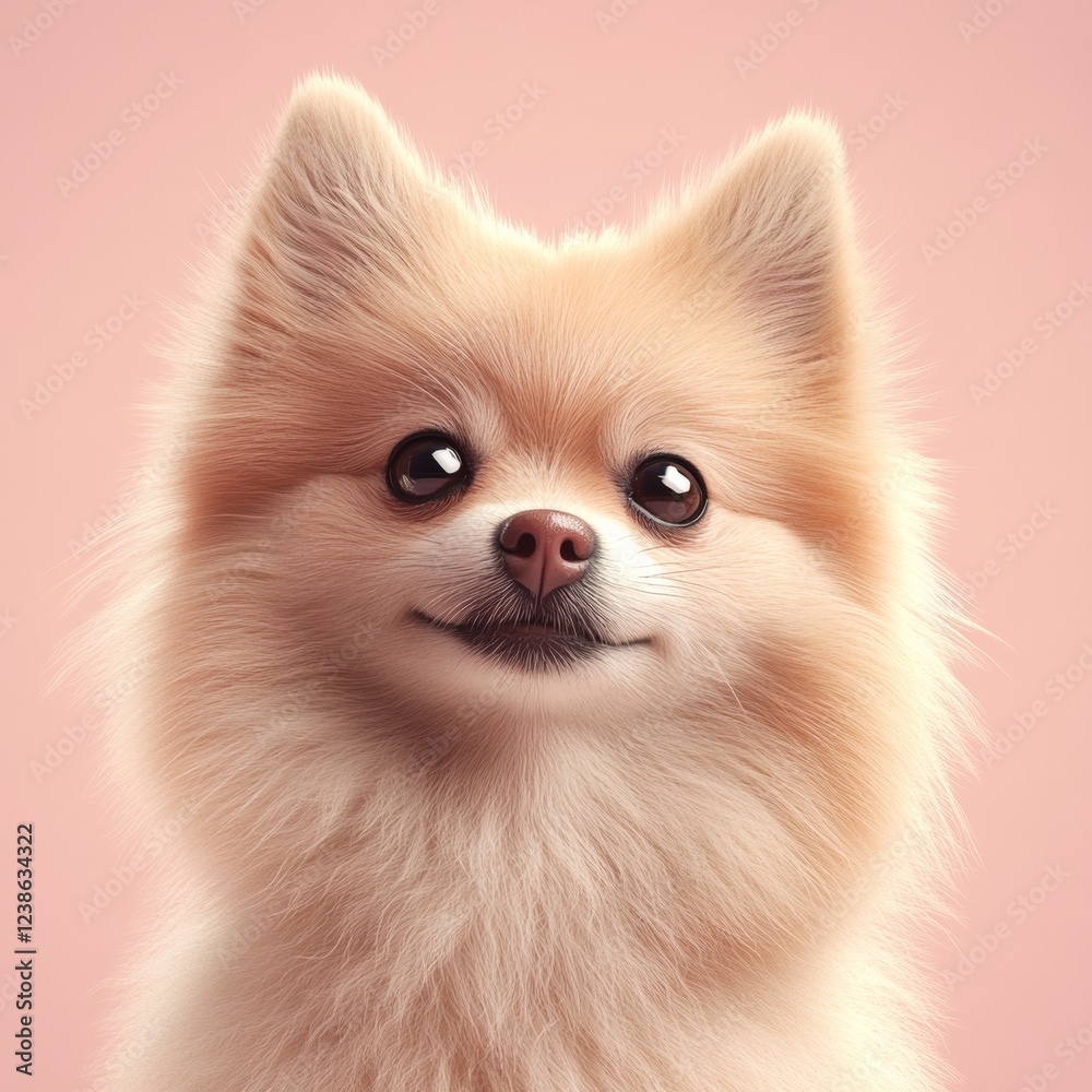 Obraz premium Curious Pomeranian Dog with Alert Ears in 3D Rendered Style