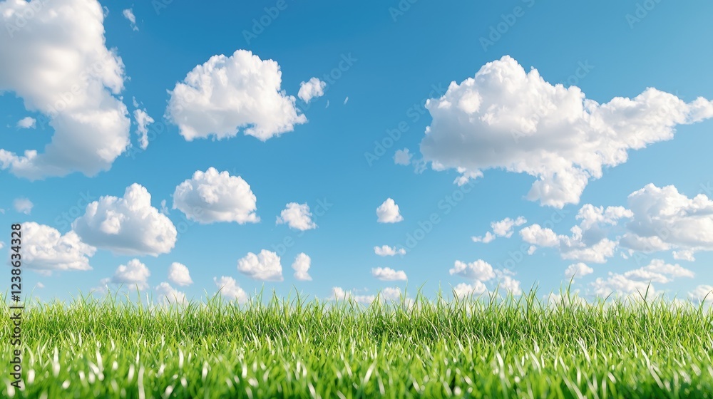 Sunny day, green grass field, blue sky, fluffy clouds; nature background (1) Sunny day, green grass field, blue sky, fluffy clouds; nature background (1)