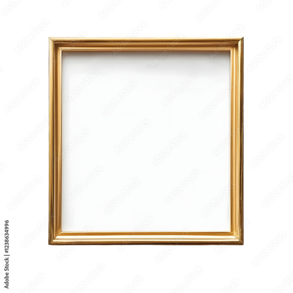Minimalist golden frame mockup with a thin gold border on a white background, a simple square shape for artwork or picture display template Minimalist golden frame mockup with a thin gold border on a white background, a simple square shape for artwork or picture display template