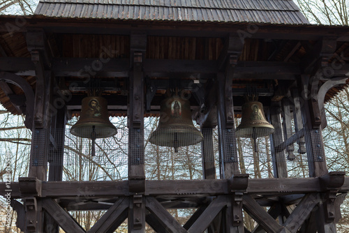The historic wooden bell tower at the Greek Catholic church of St. Kosma and Damian in Wojkowa from 1790.