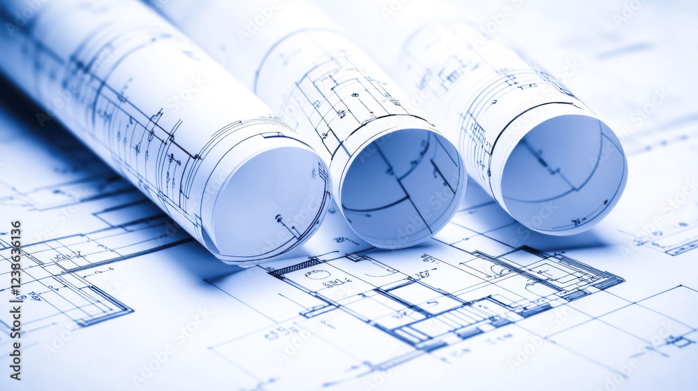 Blueprints unfolding architectural plans showcase design studio technical document Blueprints unfolding architectural plans showcase design studio technical document