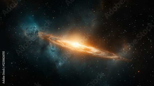 Creative minimalist galaxy illustration featuring twinkling stars against a black and indigo gradient background with glowing nebulae