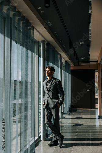 Wallpaper Mural Young male business professional looking through window while standing in corridor at office Torontodigital.ca