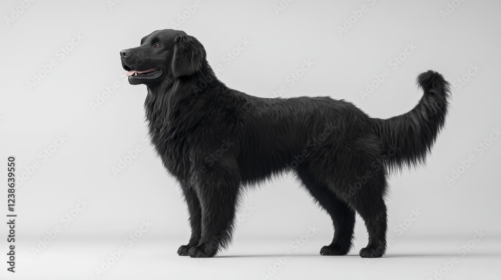 Realistic 3D Render of Newfoundland Dog Standing in Profile View Realistic 3D Render of Newfoundland Dog Standing in Profile View