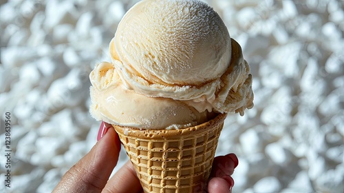 Creamy Vanilla Ice Cream in a Waffle Cone: A Refreshing Summer Treat photo