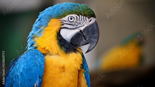 Exotic Blue and Yellow Macaw Portrait - Tropical Bird Photography photo