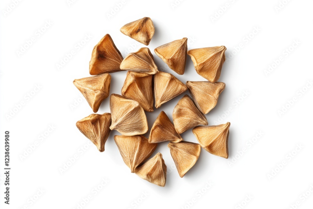 Dried fenugreek seeds with angular shape, minimalist style, white background, nutritional concept Dried fenugreek seeds with angular shape, minimalist style, white background, nutritional concept