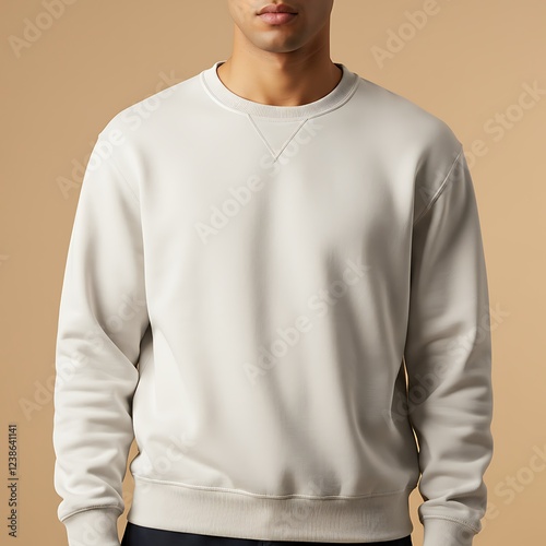 Men's Light Beige Crewneck Sweatshirt Soft Comfortable Casual