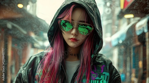 Wallpaper Mural Cyberpunk Fashion with A Mysterious Woman in a Futuristic City Torontodigital.ca