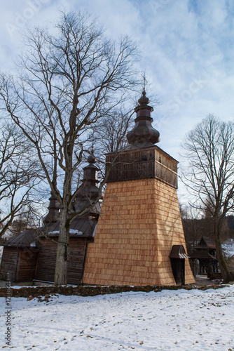 Historic wooden Greek Catholic church of St. Kosma and Damian in Wojkowa from 1790.