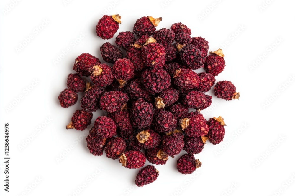Dried sumac berries, close-up, deep red, isolated on white, nutrition and wellness concept Dried sumac berries, close-up, deep red, isolated on white, nutrition and wellness concept