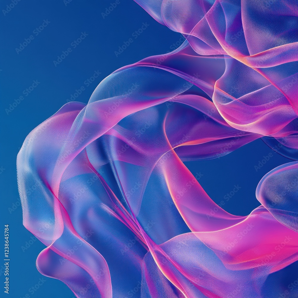 Obraz premium Abstract flowing fabric in vibrant pink and blue hues against a deep blue background.