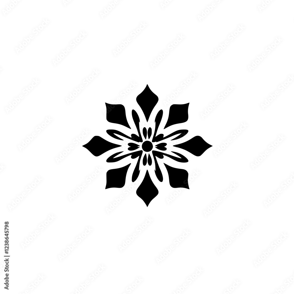 Elegant Black and White Floral Mandala Design: Geometric Flower Pattern, Perfect for Decoration and Backgrounds. A Simple, Abstract, and Stylish Vector Graphic. Elegant Black and White Floral Mandala Design: Geometric Flower Pattern, Perfect for Decoration and Backgrounds. A Simple, Abstract, and Stylish Vector Graphic.