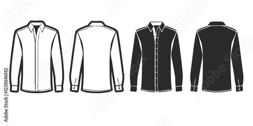 Men's Slim Fit Formal Shirt Illustration,  Flat sketch with front and back views, Woven shirt for formal and casual wear  Fashion illustration template mockup vector