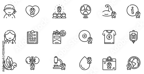  World cancer day line icon set vector with editable stroke.