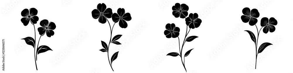 set of Stencil vector graphic, flower stem and flower icon, monochrome, logo design, black outline vector graphics, vector style for laser engraving on wood or metal, on a transparent backgrounds. set of Stencil vector graphic, flower stem and flower icon, monochrome, logo design, black outline vector graphics, vector style for laser engraving on wood or metal, on a transparent backgrounds.
