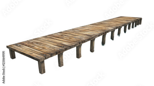 Long wooden pier extending over transparent background