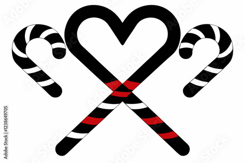 Festive Candy Cane Crossed Silhouette Icon - Black Christmas Vector.