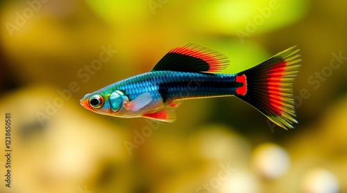 Vibrant Red and Blue Male Platy Fish in Aquarium photo