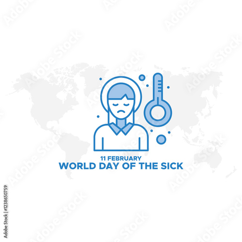 World day of the sick for poster and banner with inscription and sad woman suffer from toothache. February 11, world sick awareness. Unhappy girl with a painful feeling. Flat vector illustration
