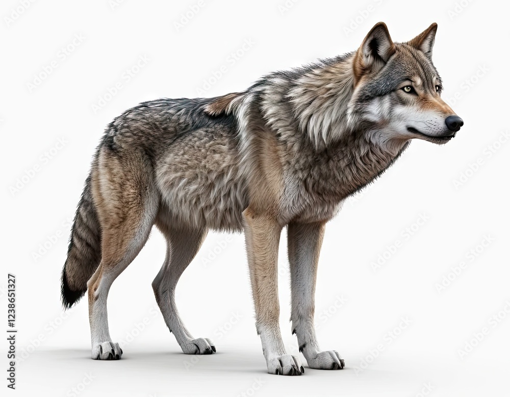 Fototapeta premium Wolf in dynamic pose on isolated white background.