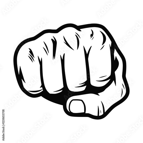 Hand punch fist illustration in a bold and dynamic style. Powerful clenched fist symbolizing strength and impact. 