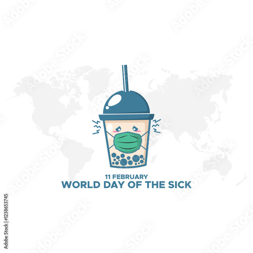 World day of the sick for poster and banner with inscription and sad woman suffer from toothache. February 11, world sick awareness. Unhappy girl with a painful feeling. Flat vector illustration