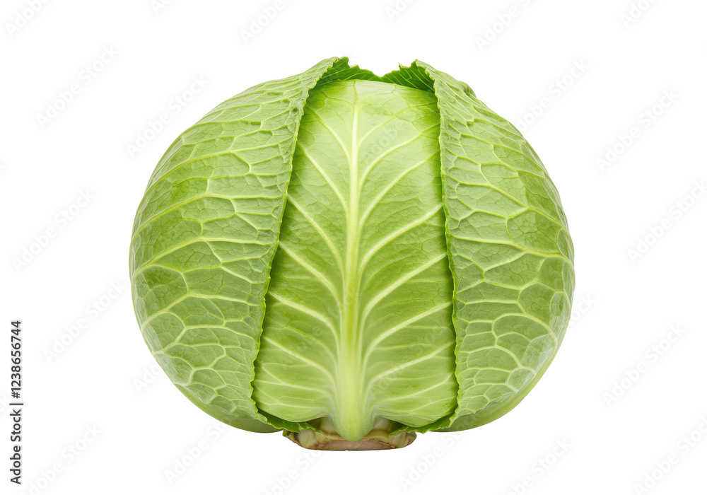 Fresh green cabbage with crisp, leafy layers, isolated on white background Fresh green cabbage with crisp, leafy layers, isolated on white background