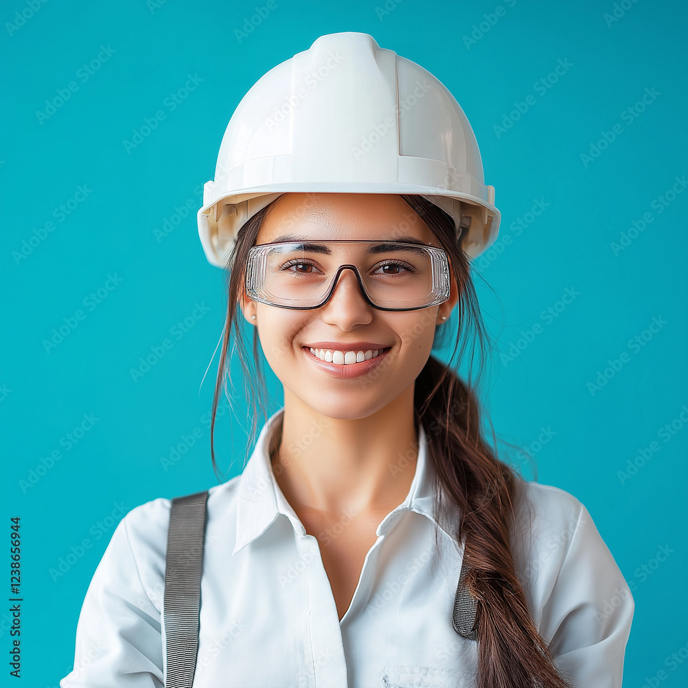 Construction worker smiling workplace portrait bright environment close-up empowerment and safety in industry Construction worker smiling workplace portrait bright environment close-up empowerment and safety in industry