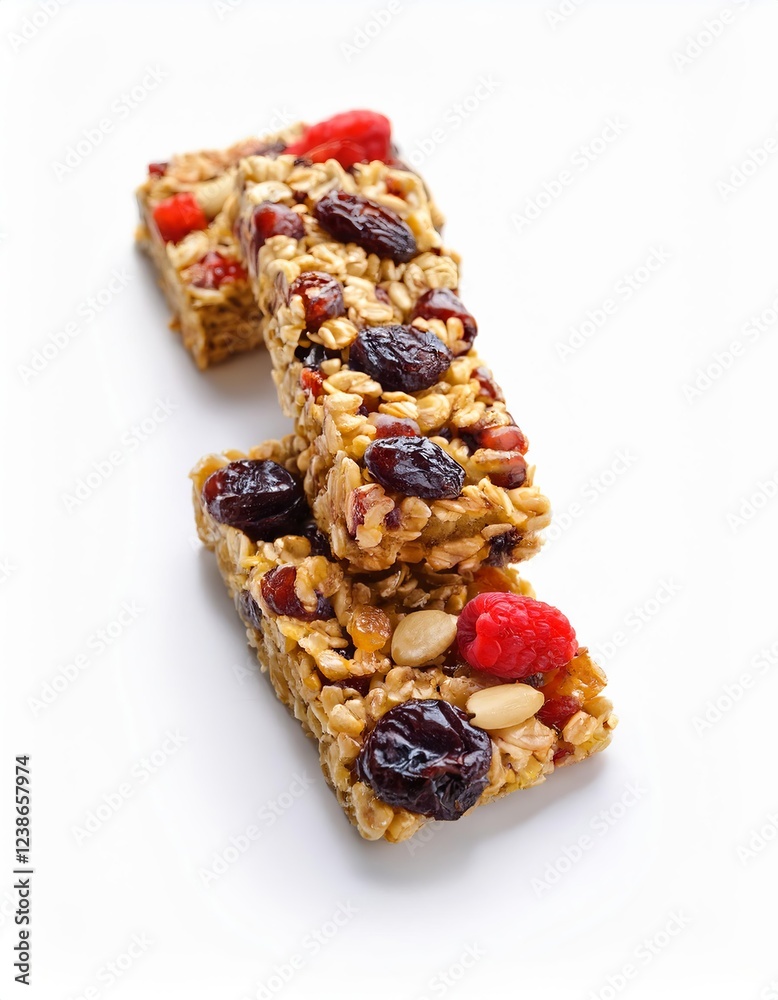 Cereal energy bars with berries, nuts and dried fruits providing energy boost Cereal energy bars with berries, nuts and dried fruits providing energy boost