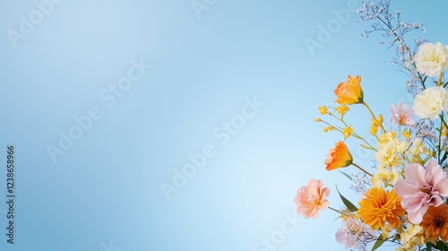 Vase filled with fresh flowers set against a solid blue background for a simple and elegant display