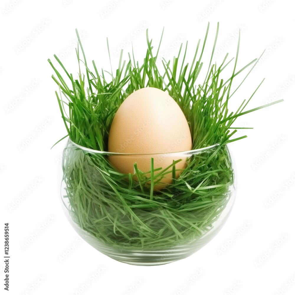 Natural egg nestled in vibrant green grass for spring decoration Natural egg nestled in vibrant green grass for spring decoration