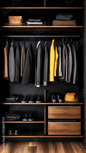 Minimalist wardrobe, organized and stylish, 3D illustration photo