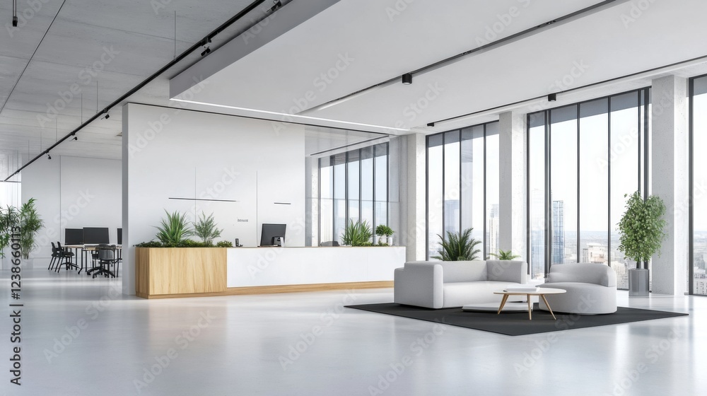 Fototapeta premium Modern Open Office Space with Stylish Furniture and Abundant Light