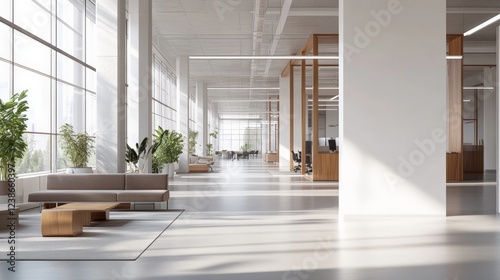 Wallpaper Mural Empty white wall model in modern office space with natural light and wooden furniture. 3d rendering. Living room design. Office. Torontodigital.ca