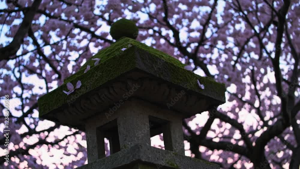 Cherry blossoms bloom at dusk creating a serene atmosphere in the garden Cherry blossoms bloom at dusk creating a serene atmosphere in the garden