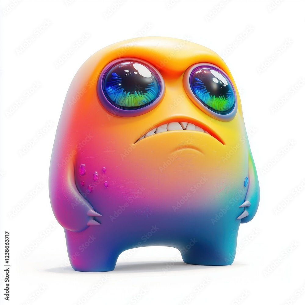Squishy multicolored monster with changing hues like a mood ring, isolated on white background Squishy multicolored monster with changing hues like a mood ring, isolated on white background