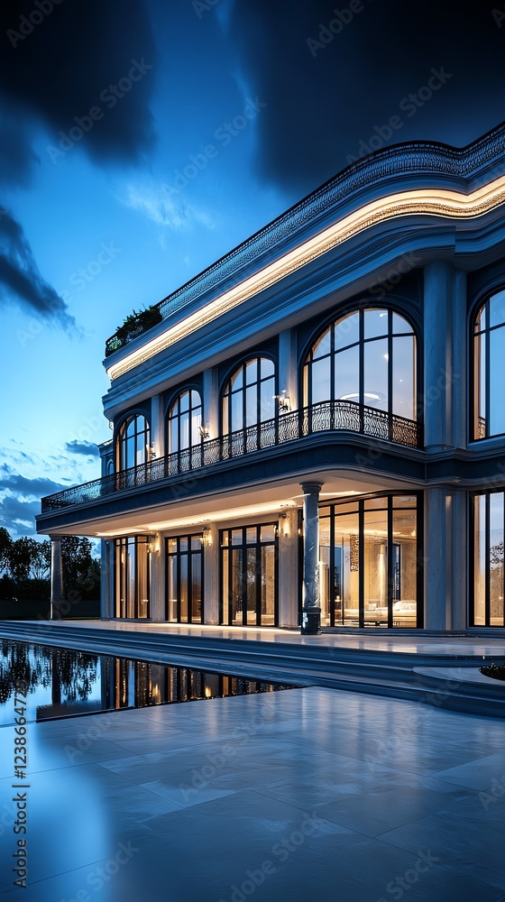 Fototapeta premium Corporate building with grand entrance, luxury exterior, 3D illustration