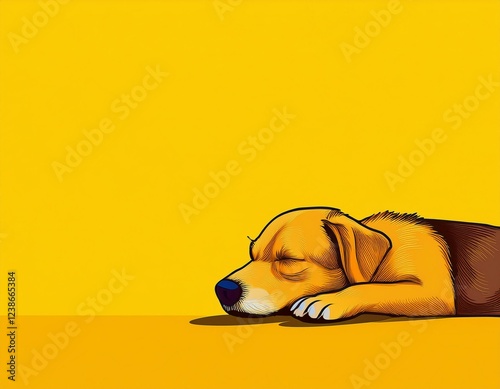 ポップでレトロな寝ている犬のイラスト photo
