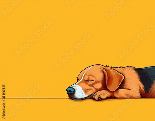ポップでレトロな寝ている犬のイラスト photo