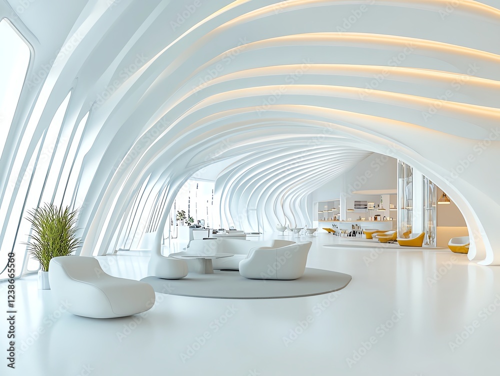 A futuristic hotel lobby with hightech LED lighting, glass walls, and ultramodern furnishings, ultraHD, isolated on white background A futuristic hotel lobby with hightech LED lighting, glass walls, and ultramodern furnishings, ultraHD, isolated on white background