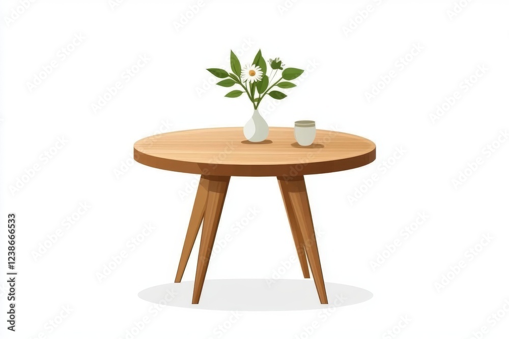 Fototapeta premium Wooden Table with Flowers and Cup: A Simple Still Life