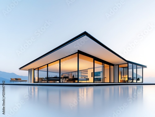 A minimalist glass house interior with seamless indooroutdoor living, modern furniture, and open space, ultraHD, isolated on white background photo