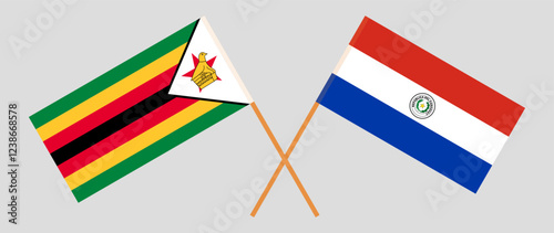 Crossed flags of Zimbabwe and Republic of Paraguay. Official colors. Correct proportion. Vector illustration