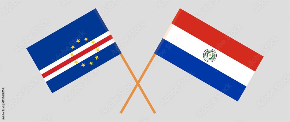 Crossed flags of Cape Verde and Republic of Paraguay. Official colors. Correct proportion. Vector illustration