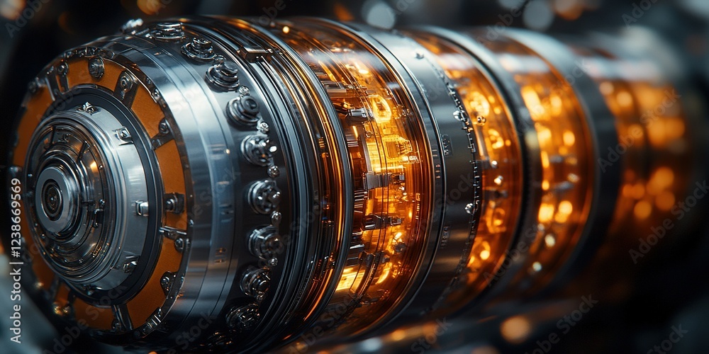 Detailed view of a complex engine component showcasing intricate design and glowing elements Detailed view of a complex engine component showcasing intricate design and glowing elements