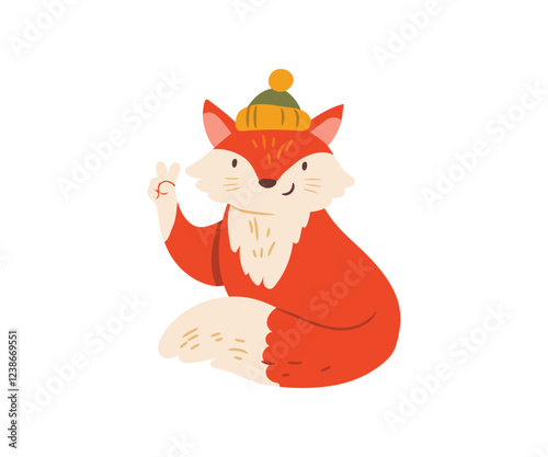 Niedlicher Fuchs mit Handzeichen - Vektor
