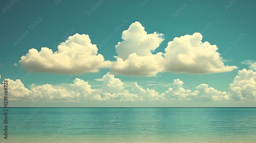 Obraz premium Tranquil Seascape with Fluffy White Clouds and Blue Sky