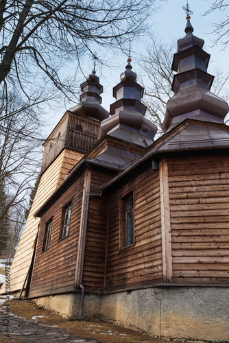 Historic wooden Greek Catholic church of St. Kosma and Damian in Wojkowa from 1790.