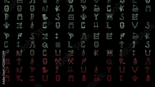 Stream of signs from ancient Egypt, hieroglyphs, symbols and signs